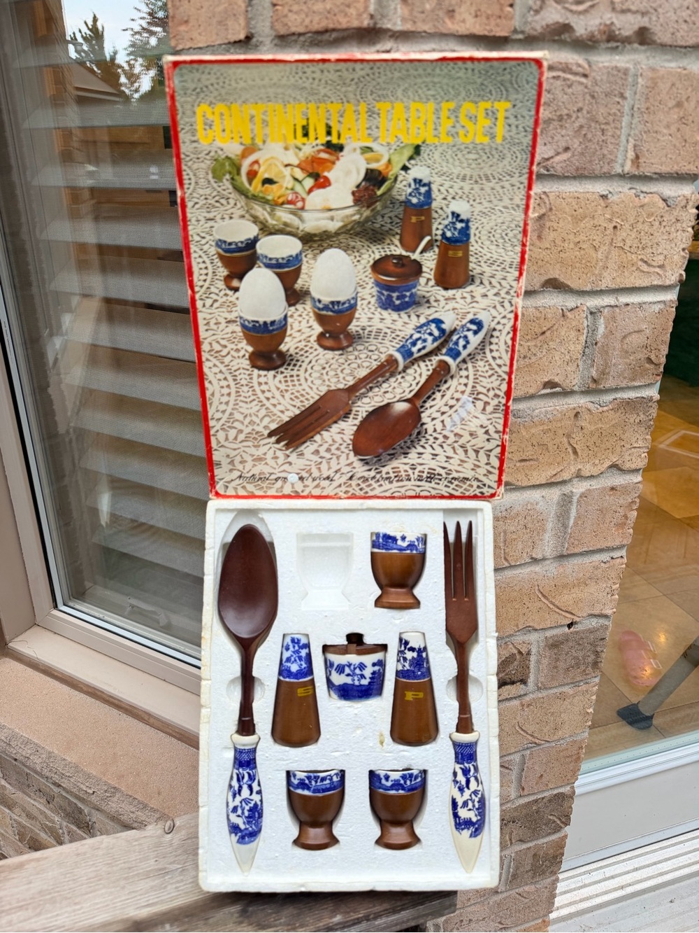 1960’S Vintage Hakusan Ceramics Continental Table Set Wood Blue Willow Print 8PC